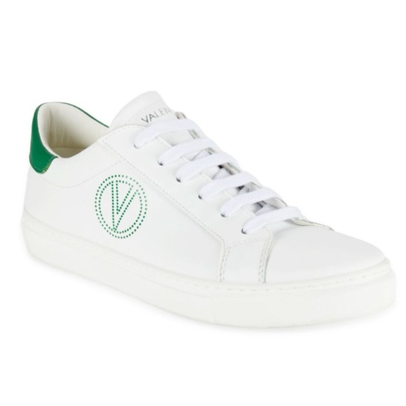 VALENTINO BY MARIO VALENTINO Petra Sneaker White Leather Green Accent Sz 10 40 - Picture 1 of 11